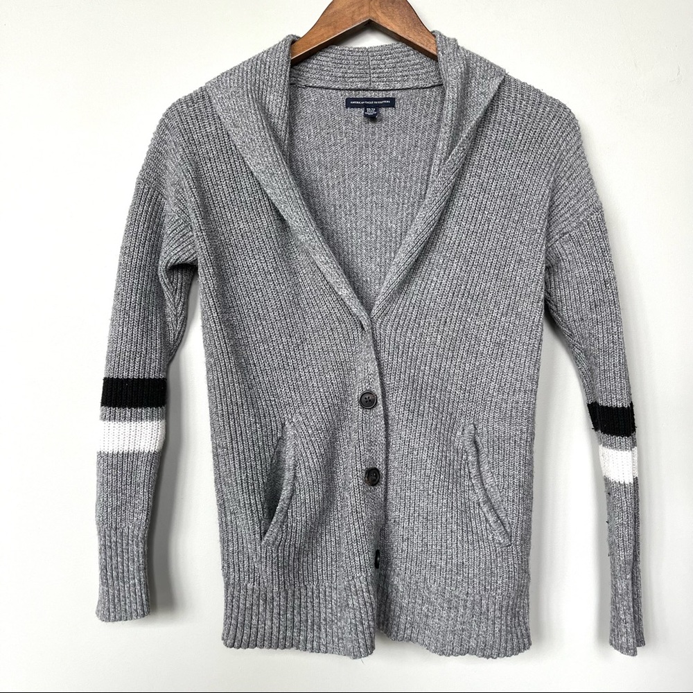 American Eagle Varsity Striped Grey Cardigan